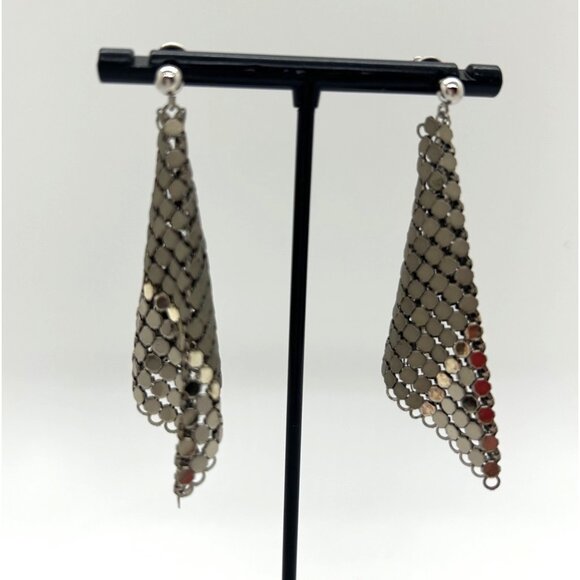 Jewelry - Vintage Silver-Tone Mesh Dangle Earrings Two-Tone Geometric Chic Chainmail